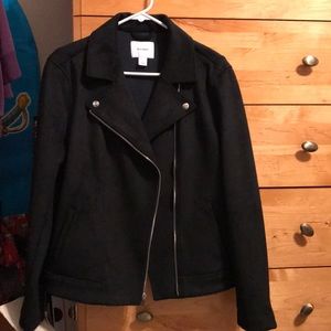 Black faux suede moto jacket.